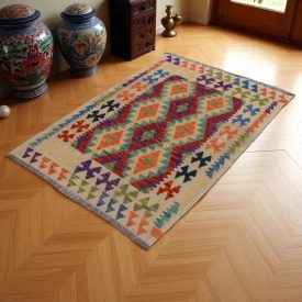   Chobi Kilim szőnyeg 147x101 kézi szövésű afgán gyapjú kilim