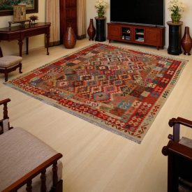   Chobi Kilim szőnyeg 238x299 kézi szövésű afgán gyapjú kilim