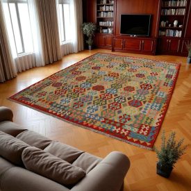   Chobi Kilim szőnyeg 259x350 kézi szövésű afgán gyapjú kilim