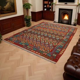   Chobi Kilim szőnyeg 245x340 kézi szövésű afgán gyapjú kilim