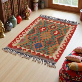   Etnikai Kilim szőnyeg Chobi 96x66 kézi szövésű afgán gyapjú kilim