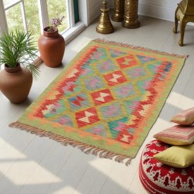   Etnikai Kilim szőnyeg Chobi 95x64 kézi szövésű afgán gyapjú kilim