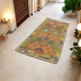   Etnikai Kilim futószőnyeg Chobi 87x240 kézi szövésű afgán Kilim