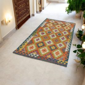   Etnikai Kilim szőnyeg Chobi 101x213 kézi szövésű afgán Kilim