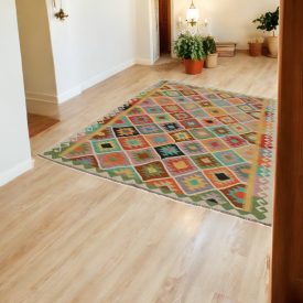   Etnikai Kilim szőnyeg Chobi 195x303 kézi szövésű afgán Kilim