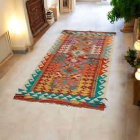   Etnikai Kilim futószőnyeg Chobi 85x194 kézi szövésű afgán Kilim