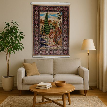 Viszkóz szőnyeg Kert motívum bézs 100x150 iráni gobelin hatású szőnyeg