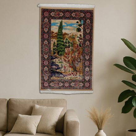 Viszkóz szőnyeg Kert motívum bézs 80x120 gobelin hatású szőnyeg Iránból