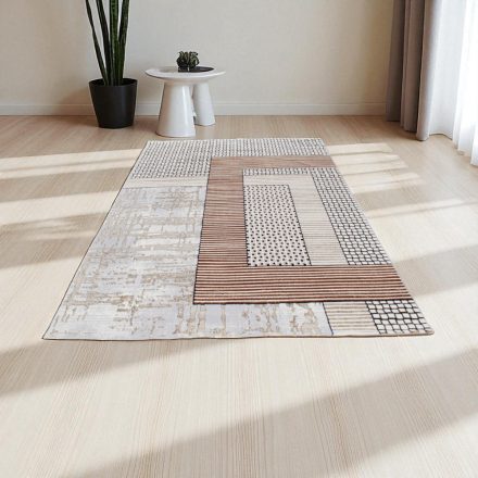 Modern szőnyeg bézs barna kék DIANA 80x150 gépi modern szőnyeg nappaliba vagy hálószobába