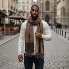 Elegán női férfi sál 215x105 barna autentikus mintával