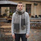 Elegáns férfi női vállkendő 215x105 szürke-fekete pamut sál