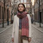 Keleti mintás sál mályva-barna 215x105 pamut vállkendő
