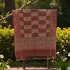 Sál szürke-bordó 215x105 elegáns női sál pamutból