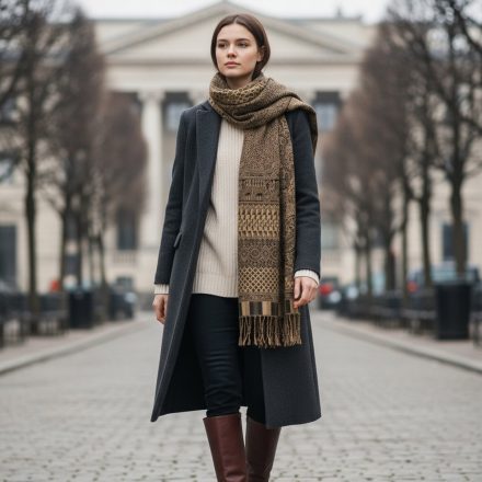 Elegáns sál sötét zöld 215x105 vékony női sál