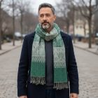 Keleti mintás sál 215x105 zöld pamut vállkendő